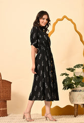 BLACK DIAMOND ELASTICATED MIDI DRESS
